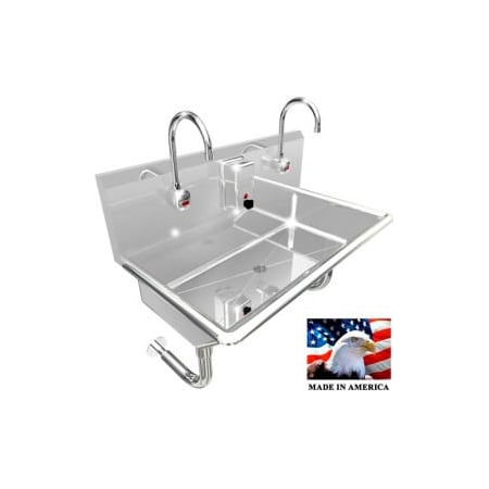 Best Sheet Metal. BSM Inc. Stainless Steel Sink, 2 User w/Electronic Faucets Round Tube Wall Mounted 36"L X 20"W X 8"D 021E36208R
